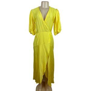 Liquorish Women’s Yellow Puff Sleeve Wrap Dress Size 8